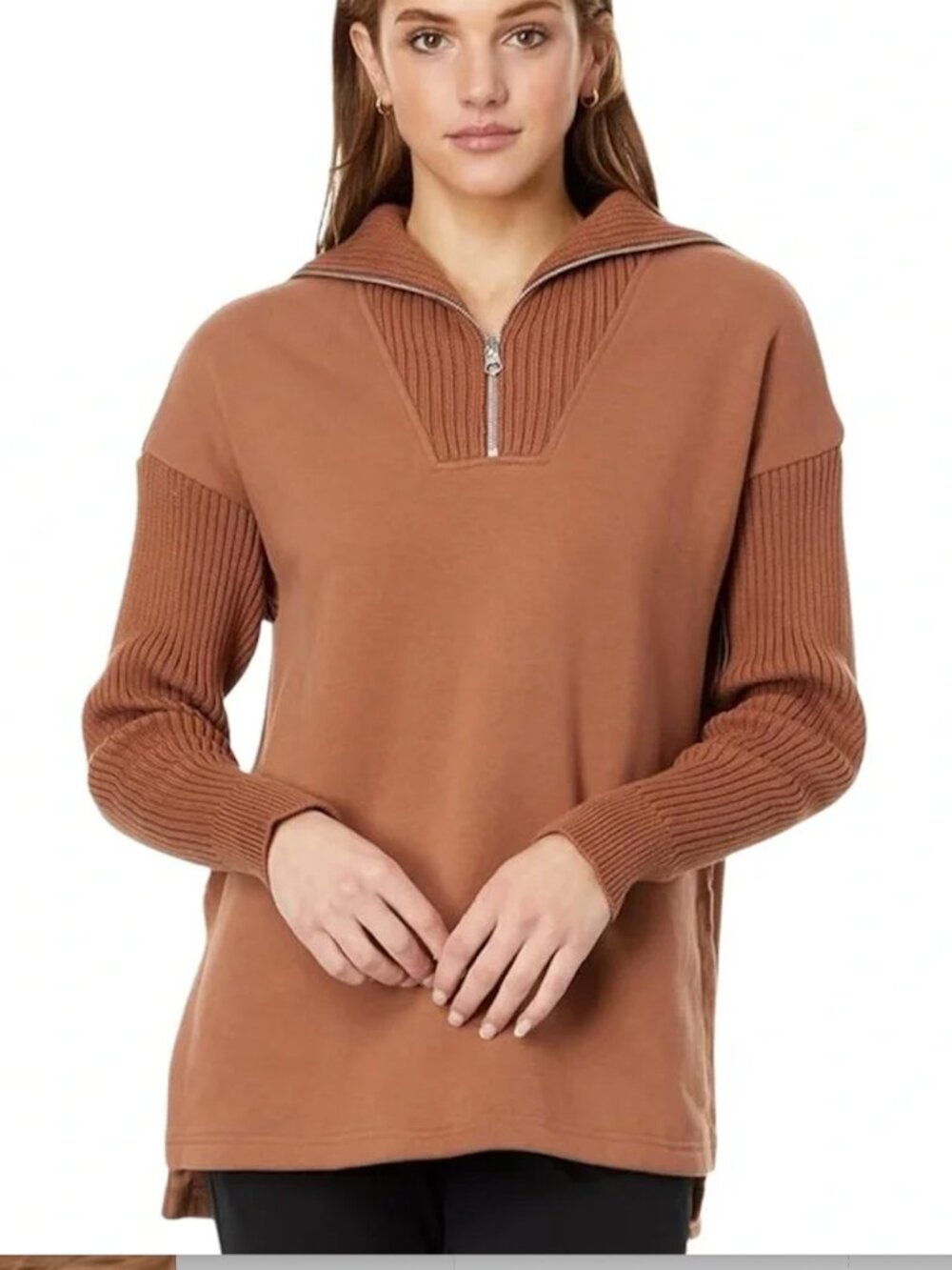 Varley Owen’s Half Zip Sweater Women's Small Sweater Sleeves Brown Boxy